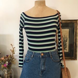 Stripe off shoulder knit top